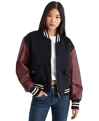 Good American Women's Team Varsity Ribbed Baseball Collar Jacket