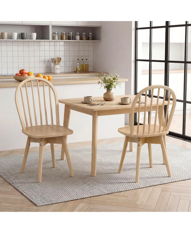 Slickblue Set of 2 Swivel Windsor Dining Chairs Solid Rubber Wood Construction