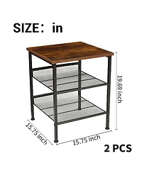 homfan 2-Piece 3-Tier Square End Table Set, Industrial Side Tables with Mesh Shelves and Metal Frame