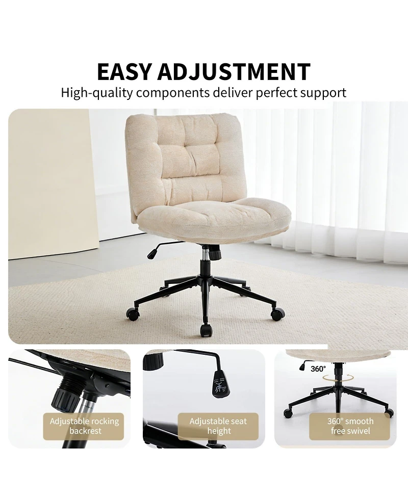 homfan Set of 2 Office Chairs with Wheels, Chenille Armless Vanity Desk Chair Swivel and Adjustable Height for Bedroom or Home