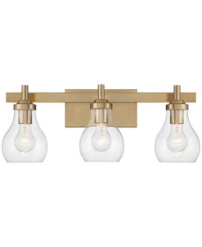 Possini Euro Design Danvers Modern Wall Light Warm Brass Metal Hardwired 22 1/2" 3-Light Fixture Clear Globe Glass for Bedroom Bathroom