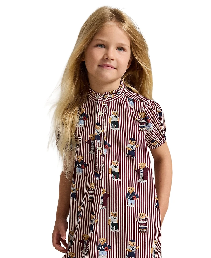 Polo Ralph Lauren Girls' 2T-6X Bear Poplin Short-Sleeve Dress