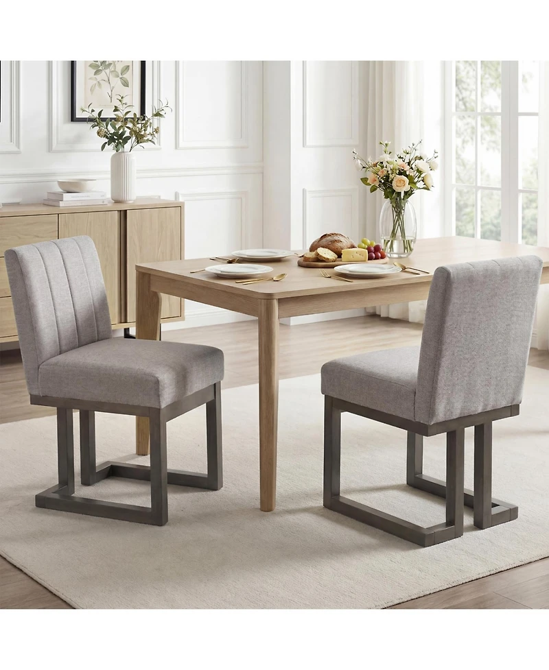 Slickblue Set of 2 Farmhouse Fabric Dining Chairs with Thick Cushioned Seat