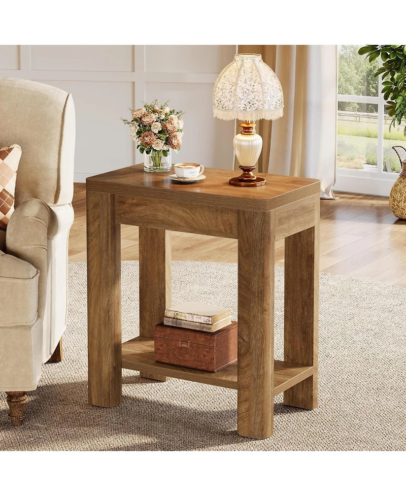 Tribesigns End Table for Living Room, Farmhouse Wooden Side Table with Storage Shelf