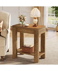 Tribesigns End Table for Living Room, Farmhouse Wooden Side Table with Storage Shelf