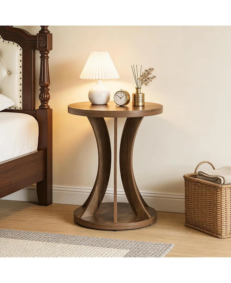 Tribesigns Round Side Table, Farmhouse End Table with Curved Open Frame