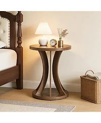 Tribesigns Round Side Table, Farmhouse End Table with Curved Open Frame