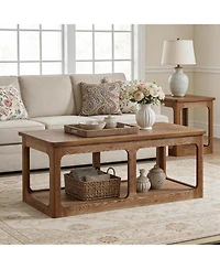 Tribesigns Rectangle Coffee Table, 47.24-Inch Solid Wood Center Table with 2-Tier Storage Shelf, Easy Assembly