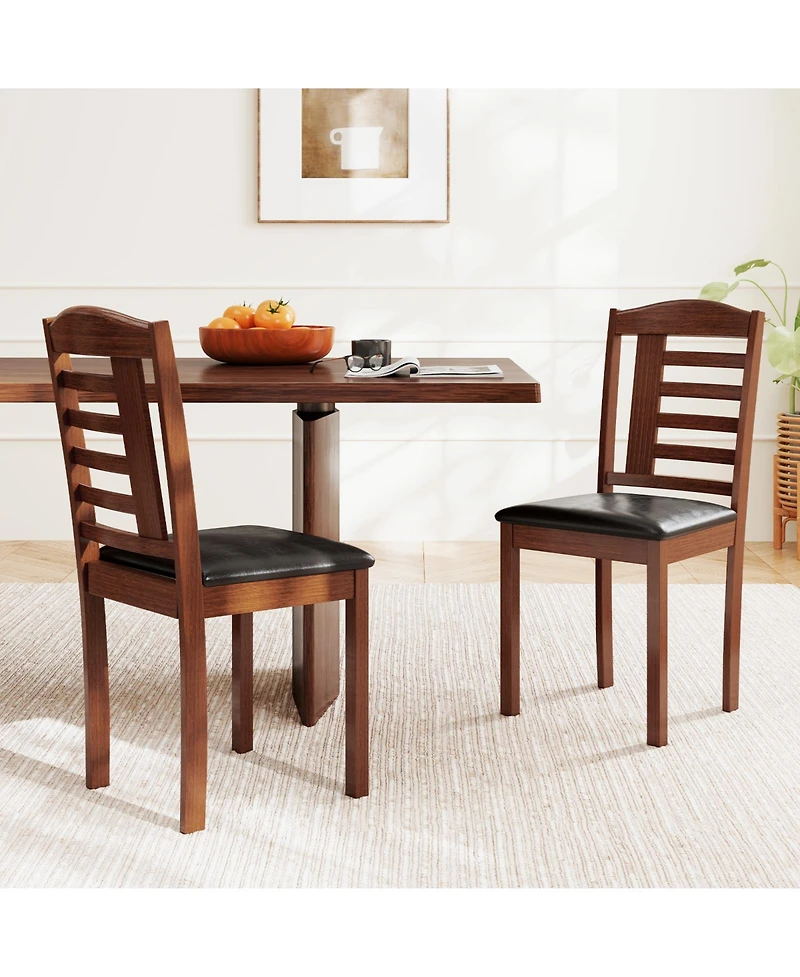 Slickblue Set of 2 Wooden Dining Chairs Faux Leather Upholstered Seating