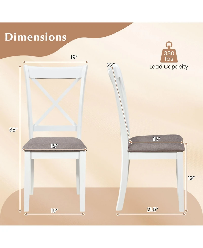 Slickblue Set of 2 Rubber Wood Dining Chairs with Padded Seat and Backrest