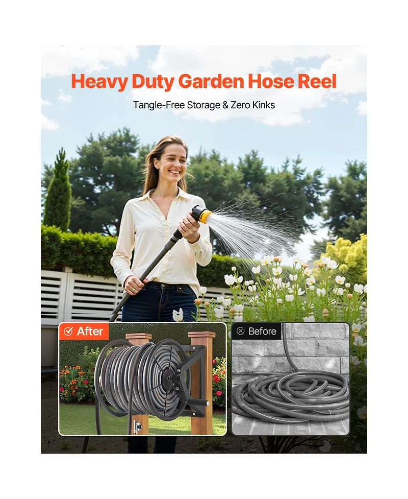 Vevor Wall Mounted Garden Hose Ree Manual Hose Winder Brass Fitting