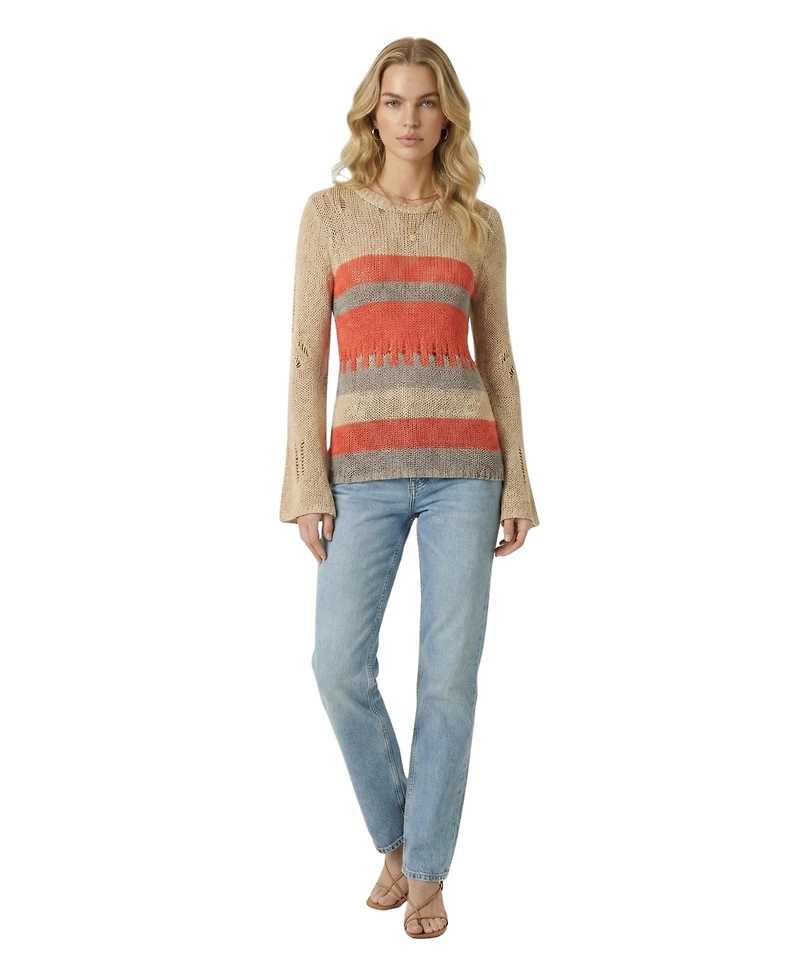 Modenaire Women's Distressed Stripe Flared-Sleeve Knit Sweater