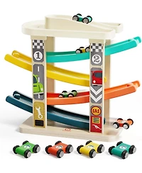 Top Bright Toddler Toys Wooden Car Ramp Race Track Set Zig Zag track Car Toys For Toddlers With 4 Different Colors Cars