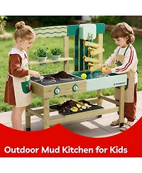 Top Bright 4 In 1 Mud Kitchen Pretend Play Toy For Kids Wooden Outdoor Playhouse Water Sand Play, Cooking Gardening Playset With Accessories Table Set