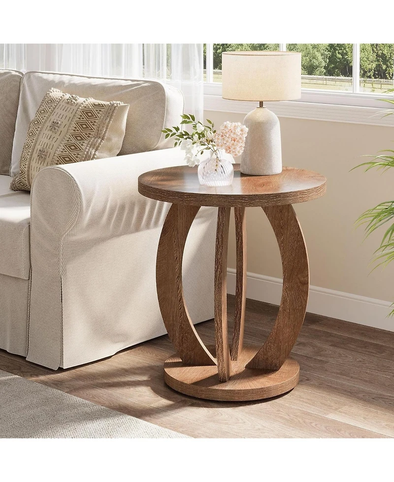Tribesigns End Table Set of 2, Side with Round Tabletop, Wooden Accent Furniture