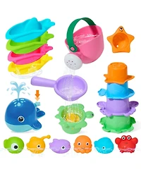 Gnuadz 17PCS Bath Toy Whale Sprayer Stacking Cups Pool Water Table