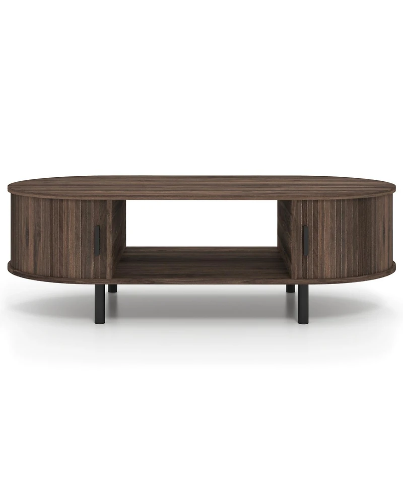 Slickblue Modern Wooden Oval Coffee Table with Storage Space for Living Area-Walnut