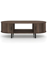 Slickblue Modern Wooden Oval Coffee Table with Storage Space for Living Area-Walnut