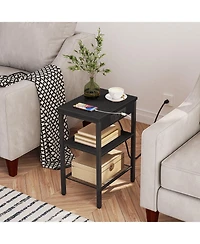 Slickblue Side Table with 3 Shelves and Built-In Charging Station for Bedroom