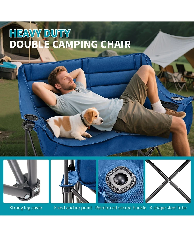 Aboron Oversized Padded Camping Chair - Heavy Duty Folding Outdoor Couch with Side Pocket and Cotton Padding for Patio and Sports