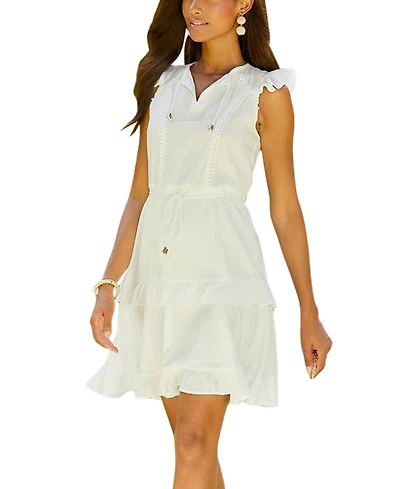 Lascana Women's Crochet Ruffle Trim Dress