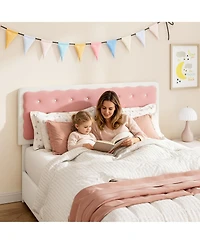 Velvet Upholstered Platform Bed with Biscuit Tufted Storage Headboard, Drawer, Sturdy Wood Slats, No Box Spring Needed