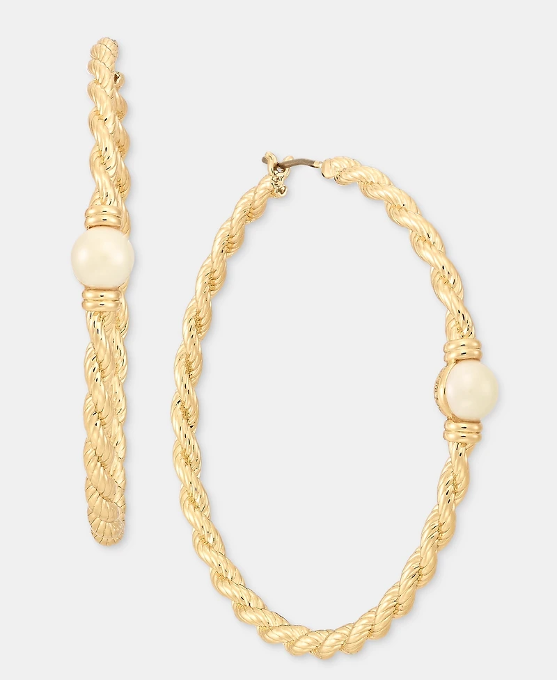 Lauren Ralph Lauren Imitation Pearl Rope Chain Hoop Earrings