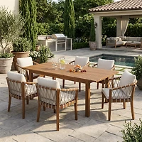 Asagikoiai 7-Piece Acacia Wood Patio Dining Set with Expandable Table and 6 Rope Chairs