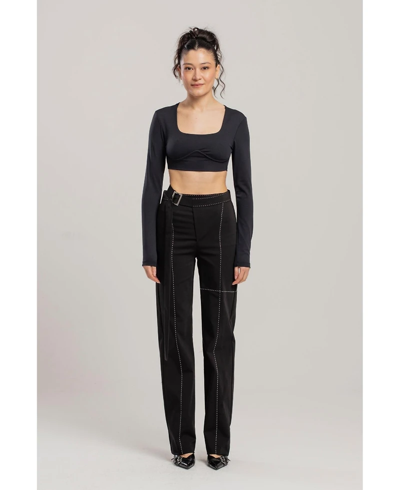 Pcfg Women's Free Heaven Stitch Detail Cotton-Blend Pants