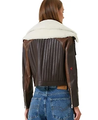 Pcfg Women's Double Collar Leather Jacket