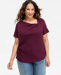 I.n.c. International Concepts Plus Asymmetric Neck Short-Sleeve Top, Macy's Exclusive