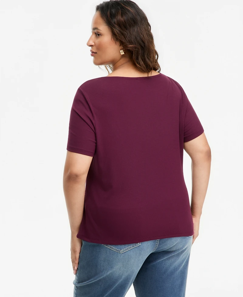 I.n.c. International Concepts Plus Asymmetric Neck Short-Sleeve Top, Macy's Exclusive