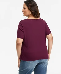 I.n.c. International Concepts Plus Asymmetric Neck Short-Sleeve Top, Macy's Exclusive