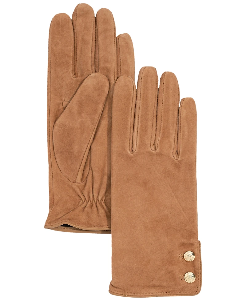 Lauren Ralph Suede Crest Button Gloves