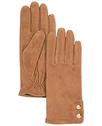Lauren Ralph Suede Crest Button Gloves