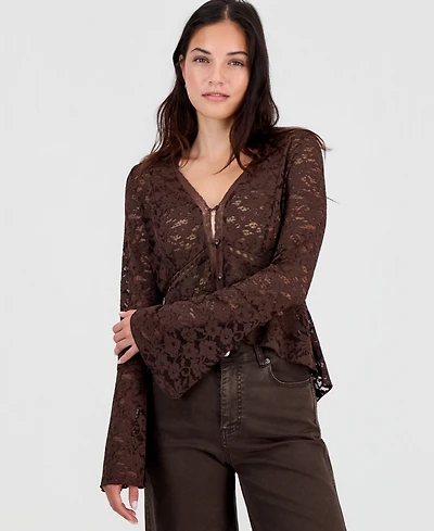 And Now This Women's Lace Bell-Sleeve Button-Front Top, Macy's Exclusive