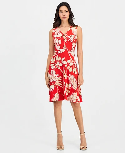 Anne Klein Essentials Petite Printed Sleeveless Midi Dress