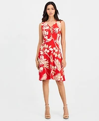 Anne Klein Essentials Petite Printed Sleeveless Midi Dress