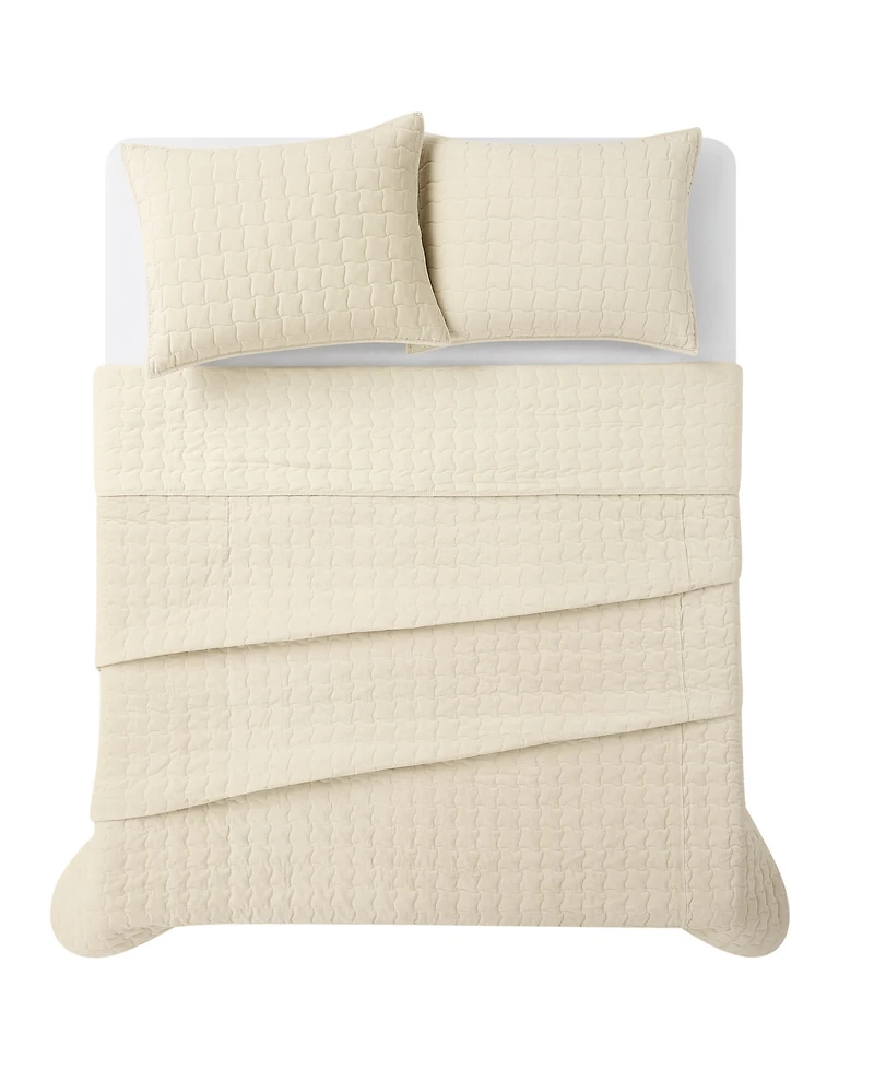 Brooklyn Loom Matte Cotton Velvet Wavy Square 3-Piece Quilt Set, King