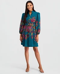 Tahari Asl Women's Floral-Print Belted Fit & Flare Dress