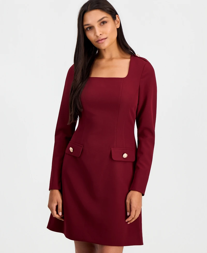 Tahari Asl Women's Square-Neck Long-Sleeve A-Line Dress