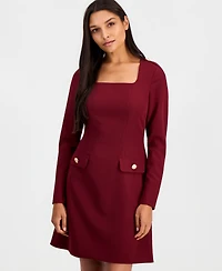 Tahari Asl Women's Square-Neck Long-Sleeve A-Line Dress