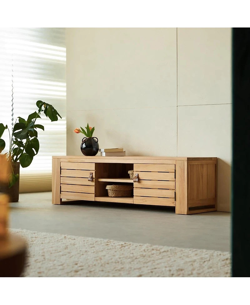 Tikamoon Solid Teak Tv Cabinet Entertainment Unit Tv Stand