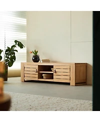 Tikamoon Solid Teak Tv Cabinet Entertainment Unit Tv Stand