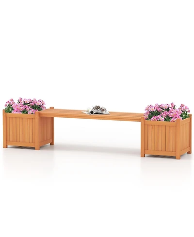 Gymax Wood Outdoor Planter Boxes with Detachable Bench 2 Elevated Mini Planters Patio