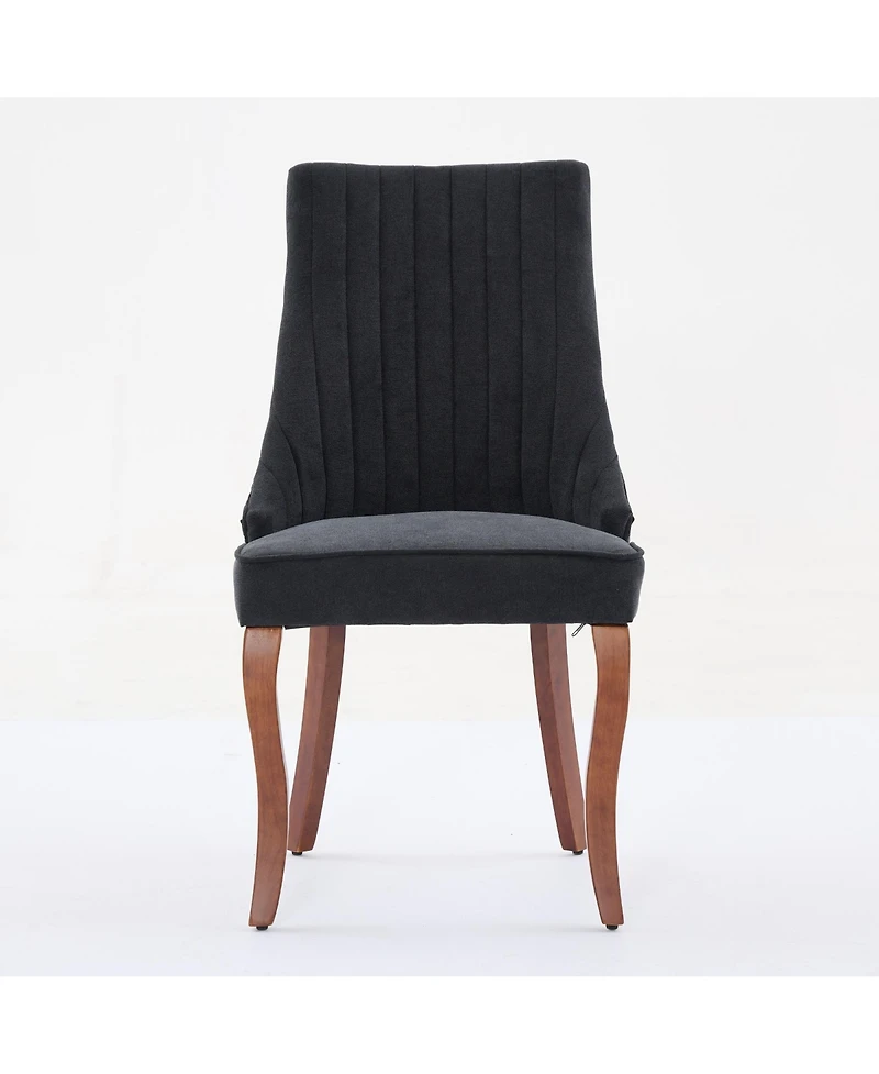 Clihome Rayon Cloth Flocking Linen Dining Chairs Channel Kitchen Dinner Chair Comfy Fabric Upholstered for Room