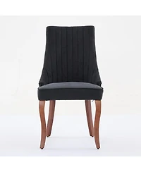 Clihome Rayon Cloth Flocking Linen Dining Chairs Channel Kitchen Dinner Chair Comfy Fabric Upholstered for Room