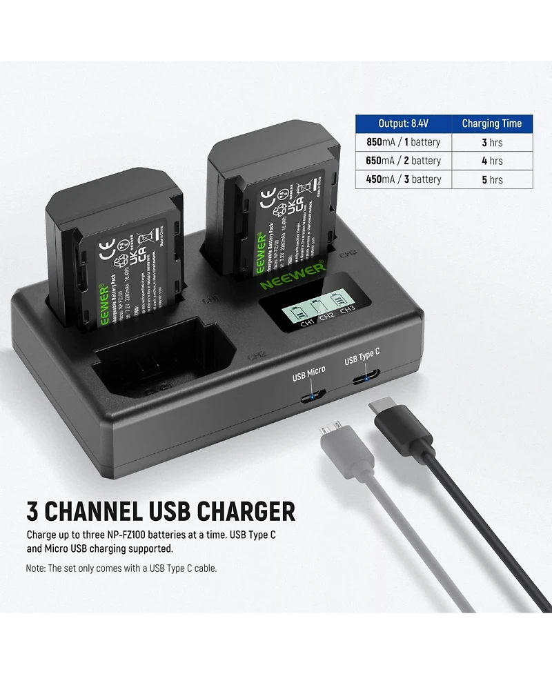 Neewer A7C Camera Battery and Charging Accessory with 2280mAh for select Sony Np-f-series devices