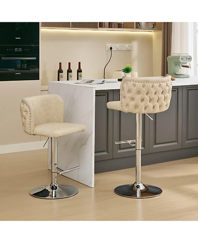 Clihome Swivel Barstools Adjusatble Seat Height With Chrome Base, Modern Pu Upholstered Bar Stools with the whole Back Tufted