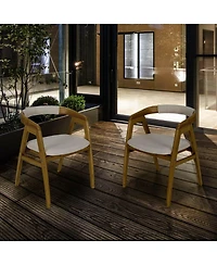 Gymax Set of 2 Bamboo Accent Chairs Leisure Chairs Armchairs with Seat Cushion
